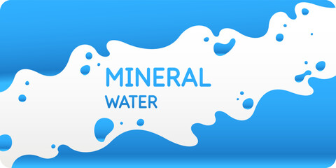 Modern poster mineral water with splashes on background. Vector illustration in flat minimalistic style.