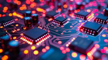 Obraz premium Close-up of illuminated circuit board