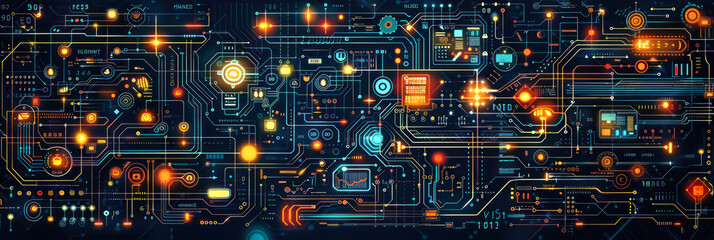 Futuristic circuit board with graphical elements