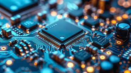 Detailed electronic CPU and components on board