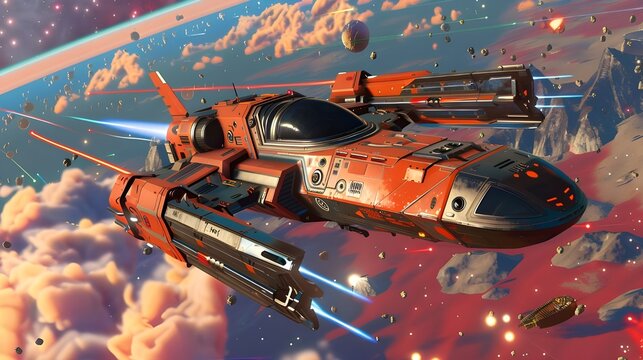 Epic Space Battle: Futuristic Starfighter in Action