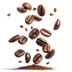 Fototapeta premium Falling coffee beans isolated on white.