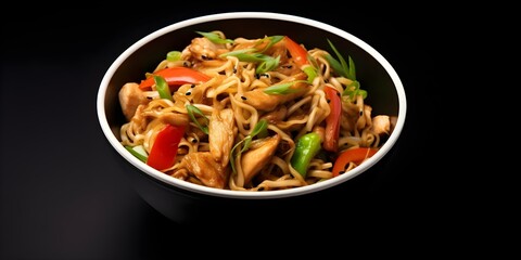 Chicken Yakisoba Isolated on a White Background. Concept Food Photography, Asian Cuisine, Chicken Yakisoba, Isolated Background, Culinary Art