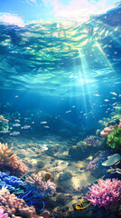 Sunlit ocean floor with crystal clear water