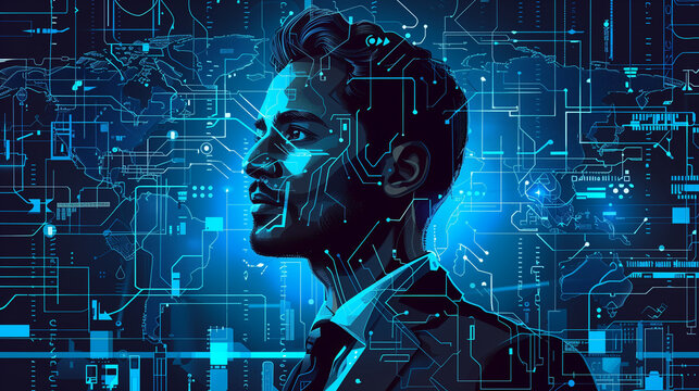 Portrait d'un homme &agrave; lunette dans un datacenter, cadre sup&eacute;rieur, dirigeant ou directeur dans le domaine de l'informatique et de l'innovation, mod&egrave;le de r&eacute;ussite et d'innovation