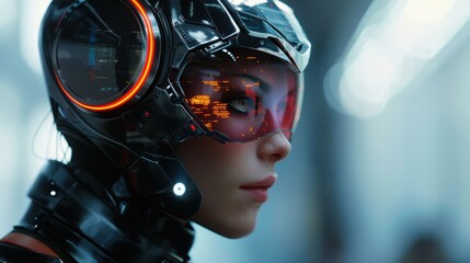 Cyberpunk Sci-Fi Model with Futuristic Helmet
