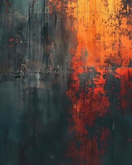 Abstract texture with dark blue and orange paint, grunge background.