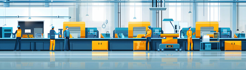 Photo Realistic Production Line Icon with Copy Space on White Background | Vector Illustration for Manufacturing and Industry   Photo Stock Concept