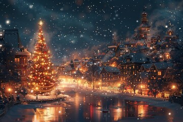 Snowy Christmas Cityscape