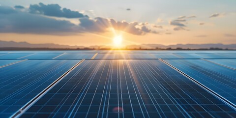 Transition to sustainable power sources highlighted by renewable energy farm. Concept Renewable Energy Farm, Solar Panels, Wind Turbines, Clean Power, Sustainable Transition