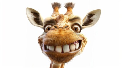Funny cartoon giraffe smiling showing big teeth