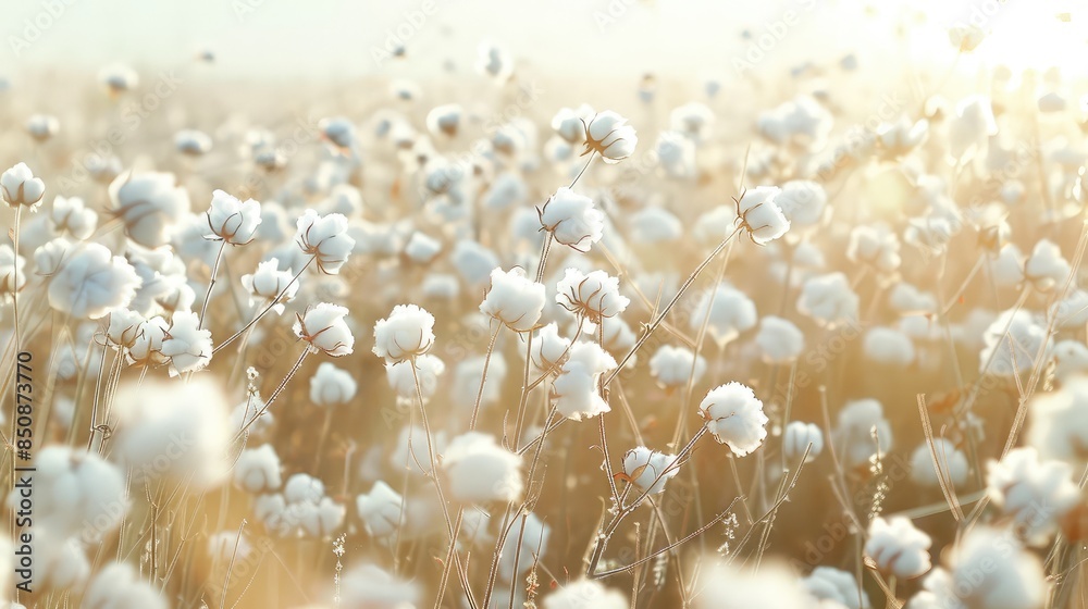 Wall mural serene cotton field at sunrise