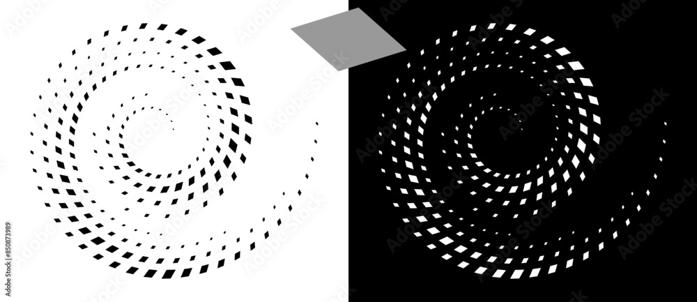 Poster abstract background with rhombuses in spiral. art design spiral as logo or icon. a black figure on a
