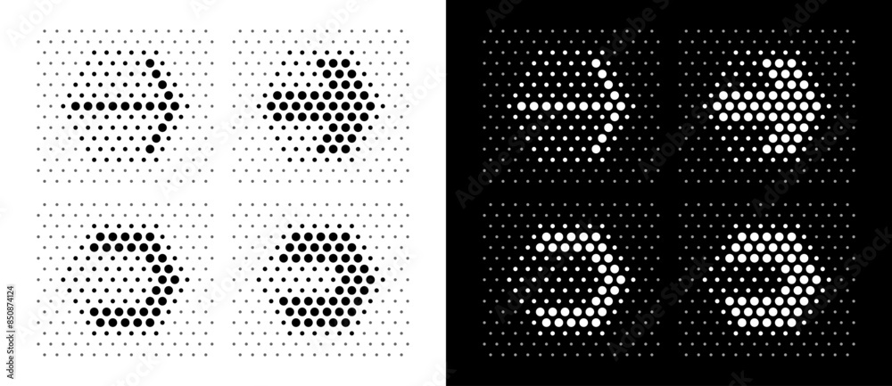 Aufkleber Modern abstract dotted arrows in hexagon shape. Black shapes on a white background and the same white shapes on the black side.