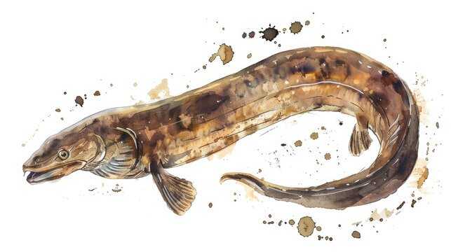 Eel seafood flavor for packaging or menu displayed in a watercolor style seafood poster on a white backdrop