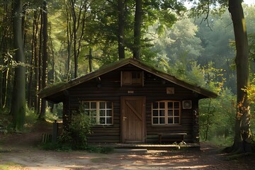 Beautiful wooden cabin in the forest