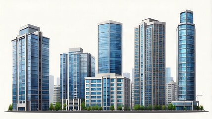 Fototapeta premium Different skyscraper buildings isolated on white background,