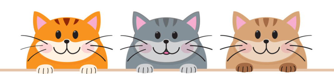 3 PETITS CHATS LES UNS A COTE DES AUTRES - ANIMAUX DE COMPAGNIE - ILLUSTRATION VECTORIELLE