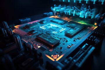 Futuristic Close-Up of a Glowing Motherboard