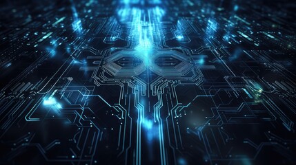 Fototapeta premium Futuristic Digital Circuit Board with Blue Lights