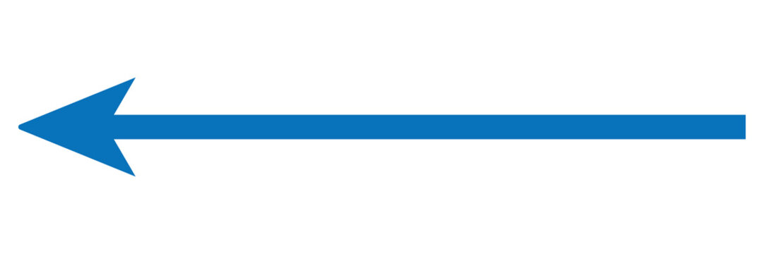 Blue long arrow to the left . vector, isolated. blue arrow isolated on transparent background. Vector illustration. Eps file 19.