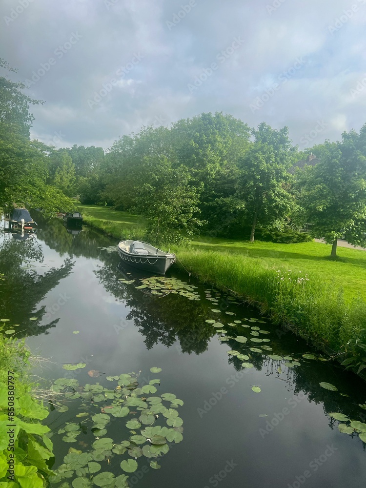 Canvas Prints Picturesque view of canal with moored boats