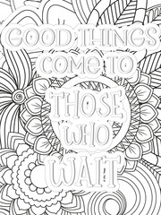 Dad Quotes Flower Coloring Page Beautiful black and white illustration for adult coloring book