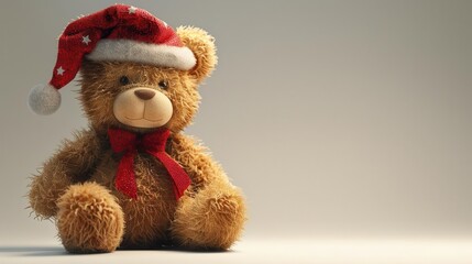 3D Christmas teddy bear with Santa hat on white background, ideal for festive promotions