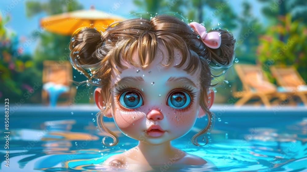 Canvas Prints a little girl with big blue eyes in a pool