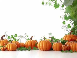 3D pumpkin patch on white background, great for Halloween themes