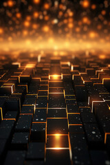 Obraz premium Abstract Golden Bokeh on Futuristic Technology Background