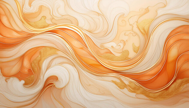 Abstract watercolor flow art background in light orange and creamy white, illustration. - Powered by Adobe