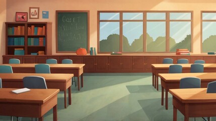 illustration of quiet empty classroom 