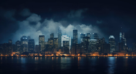 Fototapeta premium Enigmatic City Lights on a Foggy Night