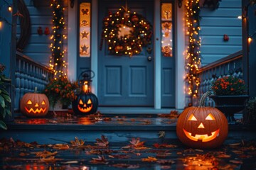 Obraz premium Haunted Porch With Halloween Decorations