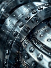 Close-up of a metal industrial machine with intricate gears and bolts.
