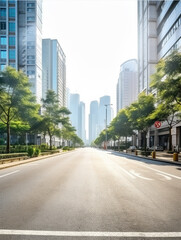 Peaceful Urban Street with Skyscrapers