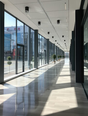Modern Office Hallway with Glass Walls