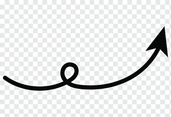Black curved arrow spiral sign symbol icon element shape isolated on transparent background. Vector illustration. Eps file 55.