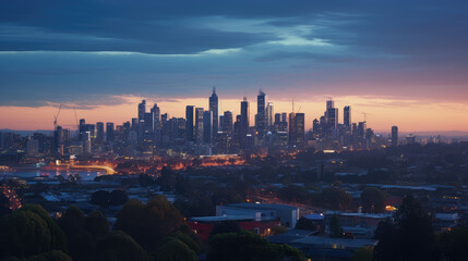 Fototapeta premium Dazzling Evening Cityscape Under Dramatic Sky