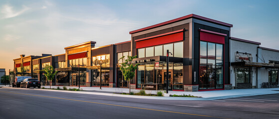 Modern Retail Strip in Evening Sunlight