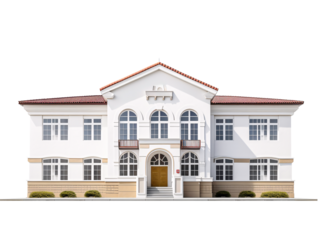 a white building with a brown door
