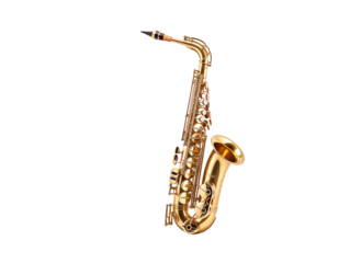 a gold saxophone on a white background
