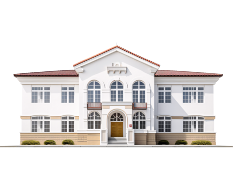 a white building with a brown door