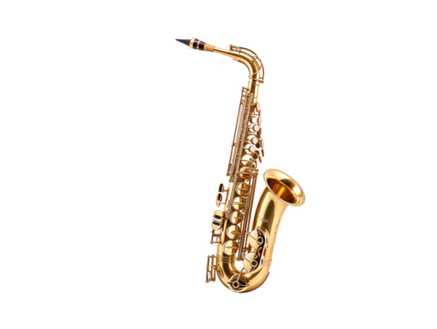 a gold saxophone on a white background - Powered by Adobe