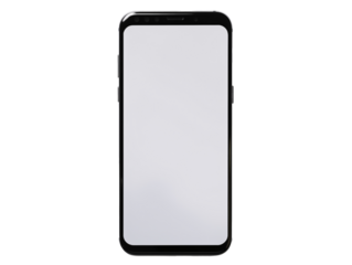 a black cell phone with a white screen