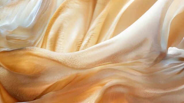 Luxurious gold and white silk fabric with elegant folds and soft texture for background or design element