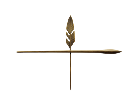 a gold arrow with a feather