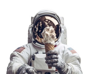 an astronaut holding an ice cream cone