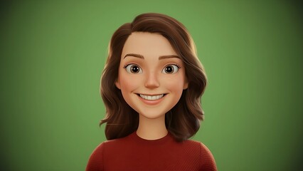 Fototapeta premium female cartoon character smiling at the camera, in front of a green background